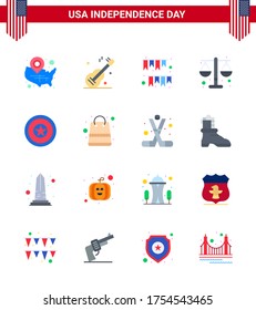 Set of 16 USA Day Icons American Symbols Independence Day Signs for scale; justice; american; court; decoration Editable USA Day Vector Design Elements