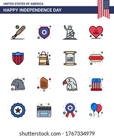 Set of 16 USA Day Icons American Symbols Independence Day Signs for usa; love; sign; heart; statue Editable USA Day Vector Design Elements