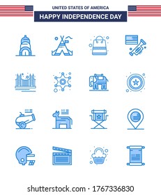 Set of 16 USA Day Icons American Symbols Independence Day Signs for golden; bridge; money; american; speaker Editable USA Day Vector Design Elements