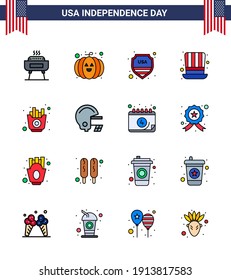 Set of 16 USA Day Icons American Symbols Independence Day Signs for fries; fast; shield; usa; hat Editable USA Day Vector Design Elements