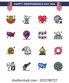 Set of 16 USA Day Icons American Symbols Independence Day Signs for usa; map; love; american; football Editable USA Day Vector Design Elements