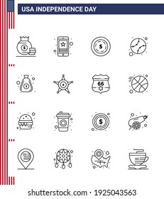 Set of 16 USA Day Icons American Symbols Independence Day Signs for money; united; phone; states; american Editable USA Day Vector Design Elements