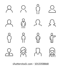 Set Of 16 User Thin Line Icons. High Quality Pictograms Of Person. Modern Outline Style Icons Collection. People, Avatar, Business, Human, Etc.