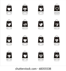 set of 16 valentine shopping bags icons