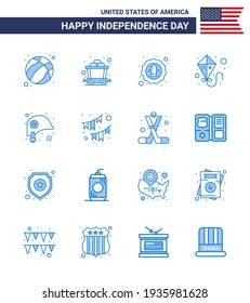 Set of 16 Vector Blues on 4th July USA Independence Day such as protection; head; bird; flying; kite Editable USA Day Vector Design Elements