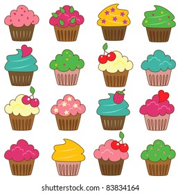 Set of 16 Vector Cupcakes