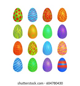 a set of 16 vector doodle bright colored easter eggs