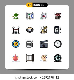 Set of 16 Vector Flat Color Filled Lines on Grid for face; party; data; night; lotus Editable Creative Vector Design Elements