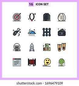 Set of 16 Vector Flat Color Filled Lines on Grid for cleaner; food; pendant; egg; cooking Editable Creative Vector Design Elements
