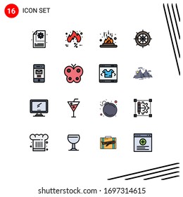 Set of 16 Vector Flat Color Filled Lines on Grid for ship; navigation; trending; nautical; laboratory Editable Creative Vector Design Elements