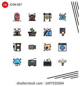 Set of 16 Vector Flat Color Filled Lines on Grid for cactus; chair; instrument; camping; right Editable Creative Vector Design Elements