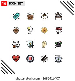 Set of 16 Vector Flat Color Filled Lines on Grid for celebrate; road; crown; emergency; luxury Editable Creative Vector Design Elements