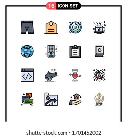 Set of 16 Vector Flat Color Filled Lines on Grid for hot; cup; countdown; coffee; stopwatch Editable Creative Vector Design Elements