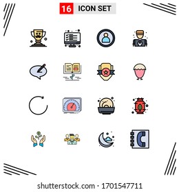 Set of 16 Vector Flat Color Filled Lines on Grid for message; repair; result; plumber; man Editable Creative Vector Design Elements