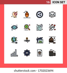 Set of 16 Vector Flat Color Filled Lines on Grid for search; engine; social media; view; eye Editable Creative Vector Design Elements