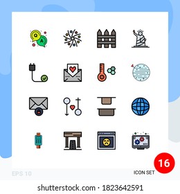 Set of 16 Vector Flat Color Filled Lines on Grid for computers; statue; barricade; of; landmarks Editable Creative Vector Design Elements