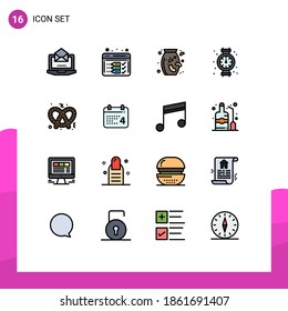 Set of 16 Vector Flat Color Filled Lines on Grid for sweet; food; nuts; plumbing; mechanical Editable Creative Vector Design Elements