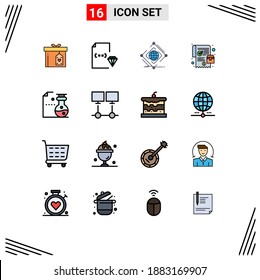 Set of 16 Vector Flat Color Filled Lines on Grid for online order; order; file; mobile; net Editable Creative Vector Design Elements