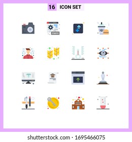 Set mit 16 Vektorillustrationen Flachfarben auf dem Raster für Programmierer; Frappe; Richtung; Hamburger; Fastfood-Editable-Paket mit kreativen Vektorillustration-Design-Elementen