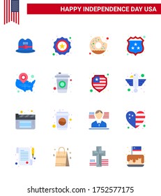 El 4 de julio, Día de la Independencia de los Estados Unidos, como ee.uu., se celebraron 16 cataratas vectoriales. mapa; redondo; la policía; elementos de diseño de vectores de USA Day editables de seguridad