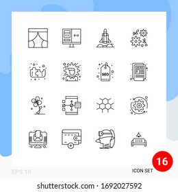 Set of 16 Vector Outlines on Grid for education; flower; develop; bouquet; rocket Editable Vector Design Elements