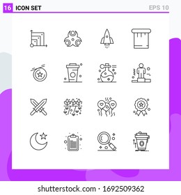 Set of 16 Vector Outlines on Grid for medal; tools; rocket; putty; travel Editable Vector Design Elements