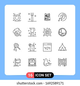 Set of 16 Vector Outlines on Grid for delete; multimedia; tools; music; box Editable Vector Design Elements