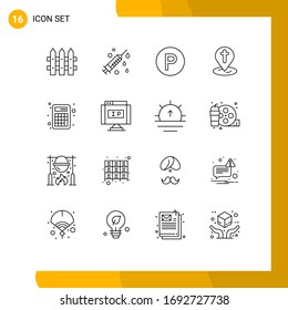 Conjunto de 16 líneas divisorias en red para Internet; matemáticas; estacionamiento; calculadora; elementos de diseño de vectores editables de pin
