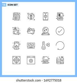 Conjunto de 16 líneas divisorias en rejilla para megáfono; ingresos; corazón; dinero; elementos de diseño de vectores editables para ingresos