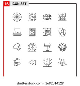 Set of 16 Vector Outlines on Grid for cooking; pedal; architecture; finance; business Editable Vector Design Elements