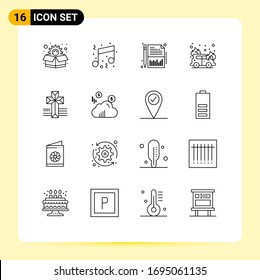 Set of 16 Vector Outlines on Grid for church; american; balance; firefighter; car Editable Vector Design Elements