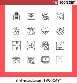 Conjunto de 16 líneas de desvío en la rejilla para la grabación; máquina; bomba; iot; materiales de diseño de vectores editables para café
