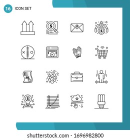Set of 16 Vector Outlines on Grid for doll; idea; solution; money; financial Editable Vector Design Elements