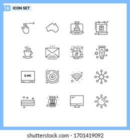 Set mit 16 Vektorillustrationen Umrisslinien auf dem Gitter für den Becher; Verpackung; digital, Zeitplan; Design-Elemente für Vektorillustrationen im Kalender bearbeiten