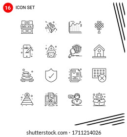 Set of 16 Vector Outlines on Grid for phone; mobile; banking; decoration; china Editable Vector Design Elements