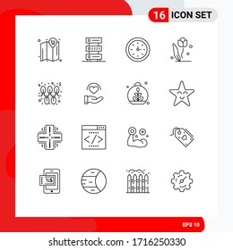 Set of 16 Vector Outlines on Grid for lights; nature; device; flower; flora Editable Vector Design Elements