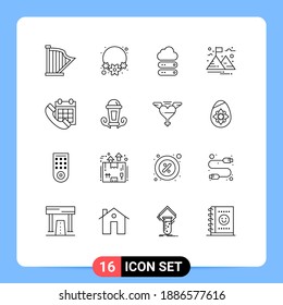 Set of 16 Vector Outlines on Grid for call; colander; big; mountain; goal Editable Vector Design Elements