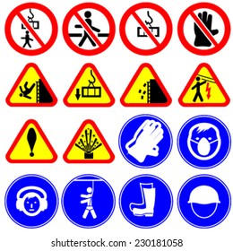 Set of 16 vector signs for construction sites