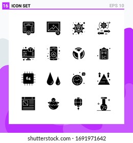 Set of 16 Vector Solid Glyphs on Grid for preview; display; gear; right; arrow Editable Vector Design Elements