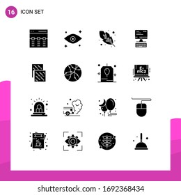 Set of 16 Vector Solid Glyphs on Grid for fabric; cloth; calligraphy; computing; keyboard Editable Vector Design Elements