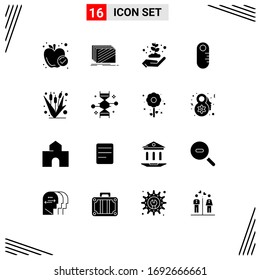Set of 16 Vector Solid Glyphs on Grid for crop; audiometer; textures; ruler; gardening Editable Vector Design Elements