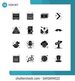 Set of 16 Vector Solid Glyphs on Grid for frontend; pollution; finance; nuclear; navigation Editable Vector Design Elements