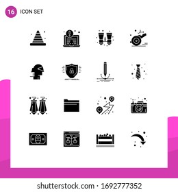 Set of 16 Vector Solid Glyphs on Grid for business; soccer; binocular; referee; whistle Editable Vector Design Elements