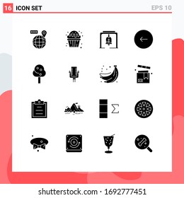 Set of 16 Vector Solid Glyphs on Grid for stop; multimedia; sweets; buttons; church bell Editable Vector Design Elements