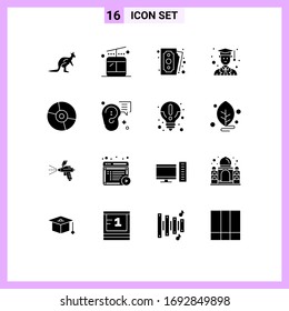 Set of 16 Vector Solid Glyphs on Grid for disc; male; travel; graduate; shopping Editable Vector Design Elements