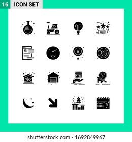 Set of 16 Vector Solid Glyphs on Grid for article; document; bulb; sale; friday Editable Vector Design Elements