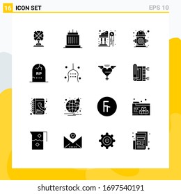 Set of 16 Vector Solid Glyphs on Grid for water; environment; real; control; money Editable Vector Design Elements