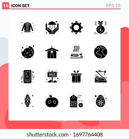Set of 16 Vector Solid Glyphs on Grid for win; position; application; medal; navigation Editable Vector Design Elements