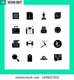 Set of 16 Vector Solid Glyphs on Grid for suitcase; bag; award; message; chat Editable Vector Design Elements
