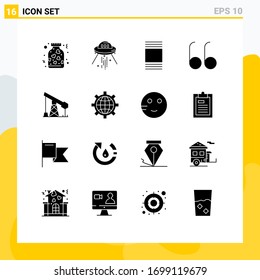 Set of 16 Vector Solid Glyphs on Grid for gass; industry; alien; construction; open Editable Vector Design Elements